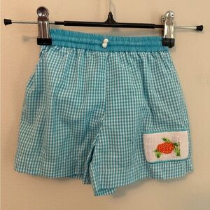 Sir John Blue Gingham Smocked Turtle Swim Trunks